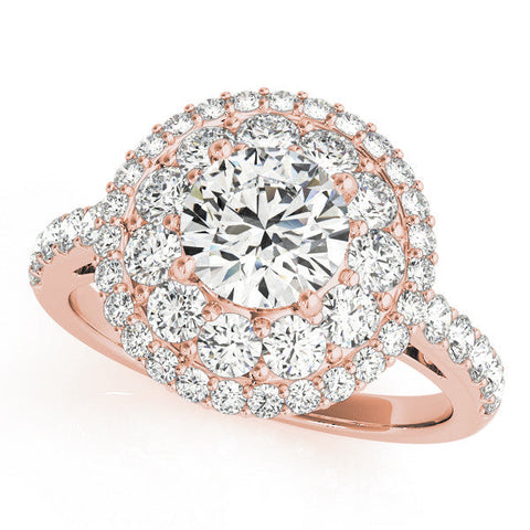 Rose gold Double Halo Round Diamond Pave Split Shank Prong Setting Ring