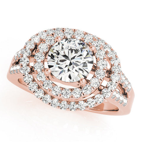 Rose gold Double Halo Round Diamond Split Shank Prong Setting Ring