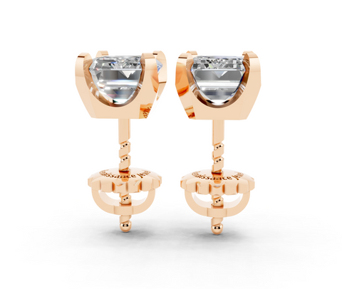 Rose gold Emerald Brilliant Diamond Stud Earrings