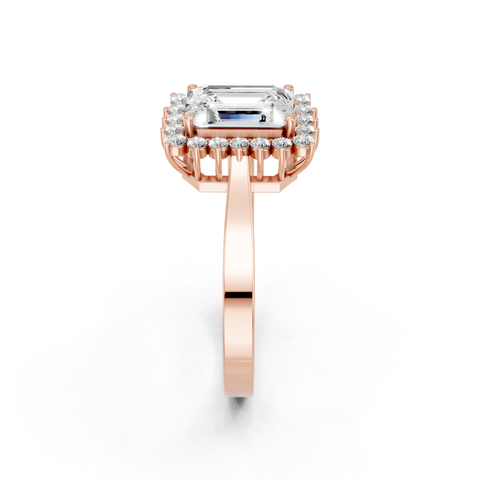Rose gold Emerald Cut Diamond Pavé Band Solitaire Ring with Four-Prong Setting