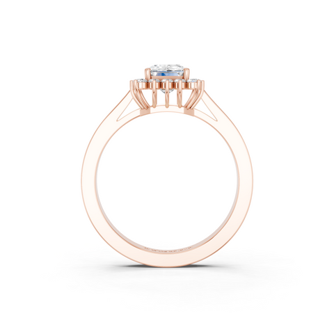 Rose gold Emerald Cut Diamond Pavé Band Solitaire Ring with Four-Prong Setting