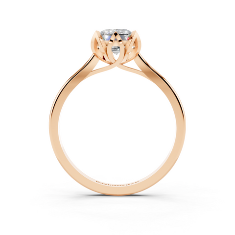 Rose gold Emerald Cut Solitaire Diamond Ring with Flower-Prong Setting and Classic Band