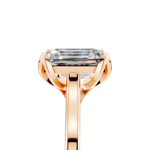 Rose gold Emerald Cut Solitaire Diamond Ring with Flower-Prong Setting and Classic Band