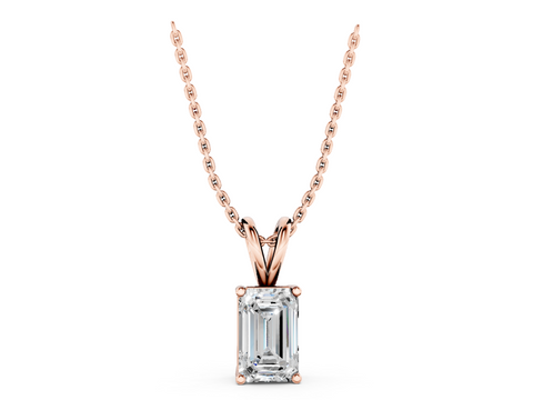 Rose gold Emerald Cut Solitaire Pendant with Four-Prong Setting