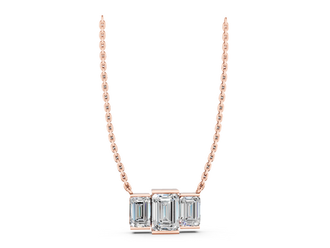 Rose gold Emerald Cut Three-Stone Bar Pendant with Bar Prong Setting