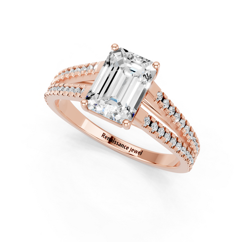 Rose gold Emerald Solitaire Split Shank Pavé Diamond Engagement Ring