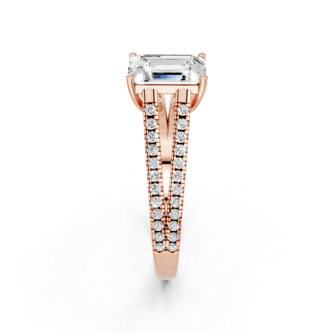 Rose gold Emerald Solitaire Split Shank Pavé Diamond Engagement Ring
