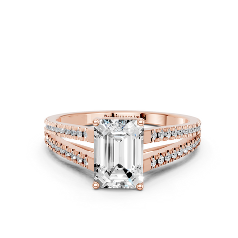 Rose gold Emerald Solitaire Split Shank Pavé Diamond Engagement Ring