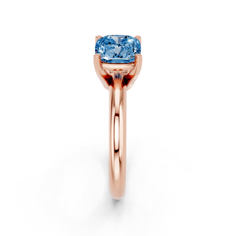 Rose gold Fancy Blue Cushion  Cut Solitaire Engagement Ring with Round Band and Four-Prong Setting
