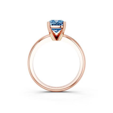 Rose gold Fancy Blue Cushion  Cut Solitaire Engagement Ring with Round Band and Four-Prong Setting