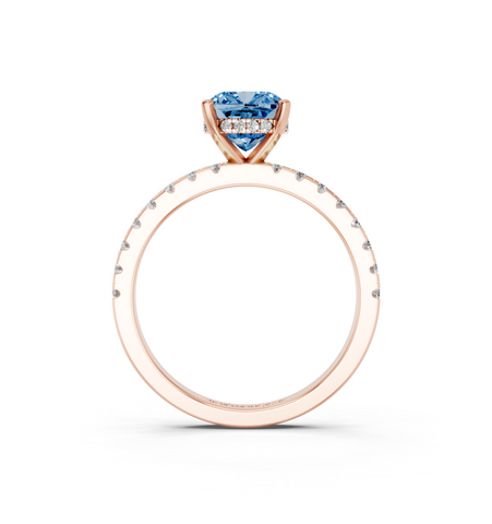 Rose gold Fancy Blue Cushion  Solitaire Diamond Pavé Band with Four-Prong Setting