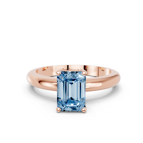 Rose gold Fancy Blue Emerald  Cut Solitaire Engagement Ring with Round Band and Four-Prong Setting
