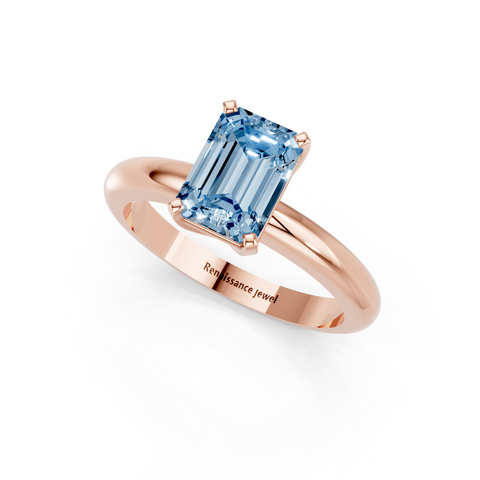 Rose gold Fancy Blue Emerald  Cut Solitaire Engagement Ring with Round Band and Four-Prong Setting