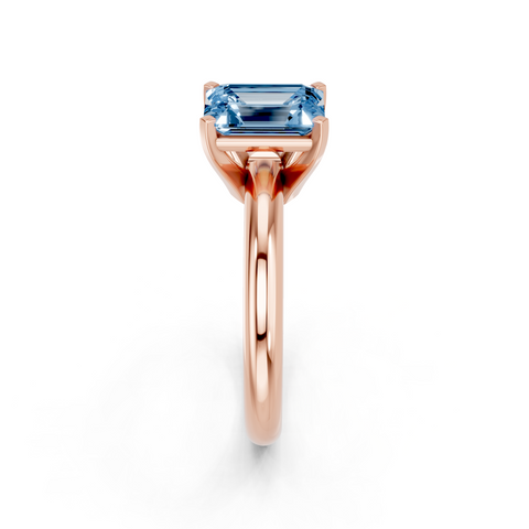 Rose gold Fancy Blue Emerald  Cut Solitaire Engagement Ring with Round Band and Four-Prong Setting