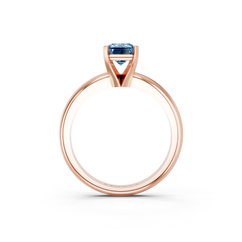 Rose gold Fancy Blue Emerald  Cut Solitaire Engagement Ring with Round Band and Four-Prong Setting