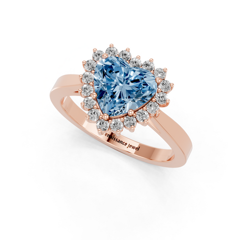 Rose gold Fancy Blue Heart  Cut Diamond Pavé Band Solitaire Ring with Four-Prong Setting