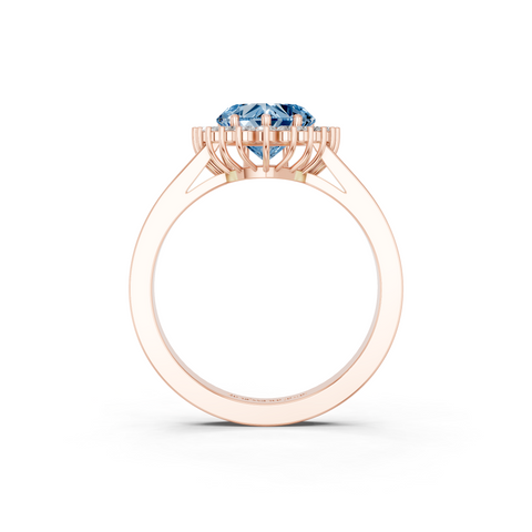 Rose gold Fancy Blue Heart  Cut Diamond Pavé Band Solitaire Ring with Four-Prong Setting