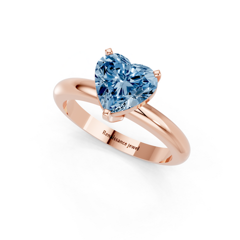 Rose gold Fancy Blue Heart  Cut Solitaire Engagement Ring with Round Band and Four-Prong Setting