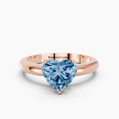 Rose gold Fancy Blue Heart  Cut Solitaire Engagement Ring with Round Band and Four-Prong Setting