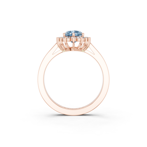 Rose gold Fancy Blue Marquise  Cut Diamond Halo Ring with Round Brilliant Halo and Solitaire Band