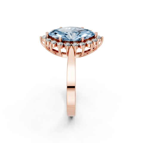 Rose gold Fancy Blue Marquise  Cut Diamond Pavé Band Solitaire Ring with Four-Prong Setting