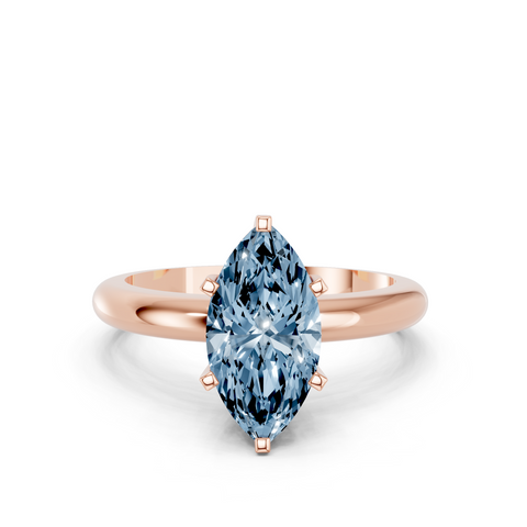 Rose gold Fancy Blue Marquise  Cut Solitaire Engagement Ring with Round Band and Four-Prong Setting