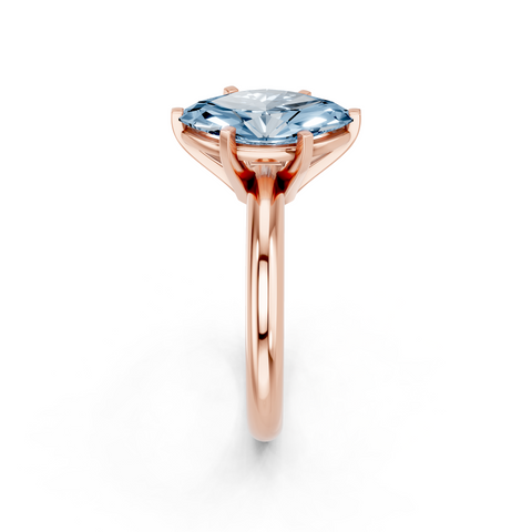 Rose gold Fancy Blue Marquise  Cut Solitaire Engagement Ring with Round Band and Four-Prong Setting