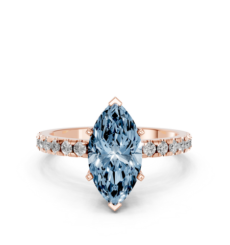 Rose gold Fancy Blue Marquise  Solitaire Diamond Pavé Band with Four-Prong Setting