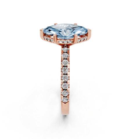 Rose gold Fancy Blue Marquise  Solitaire Diamond Pavé Band with Four-Prong Setting