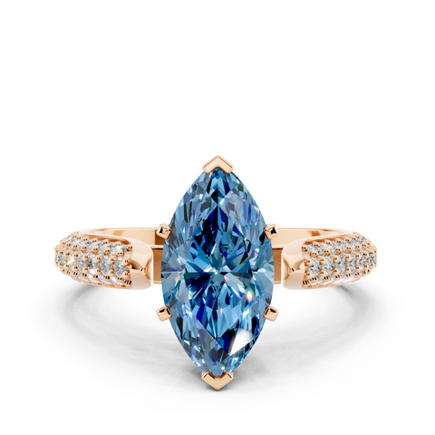 Rose gold Fancy Blue Marquise  Solitaire Pavé Diamond Engagement Ring with Four-Prong Setting