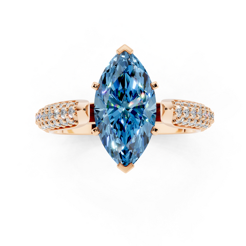 Rose gold Fancy Blue Marquise  Solitaire Pavé Diamond Engagement Ring with Four-Prong Setting