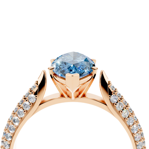Rose gold Fancy Blue Marquise  Solitaire Pavé Diamond Engagement Ring with Four-Prong Setting