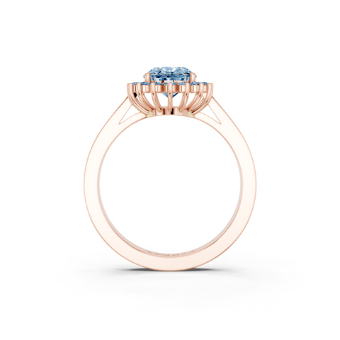 Rose gold Fancy Blue Oval  Cut Diamond Pavé Band Solitaire Ring with Four-Prong Setting