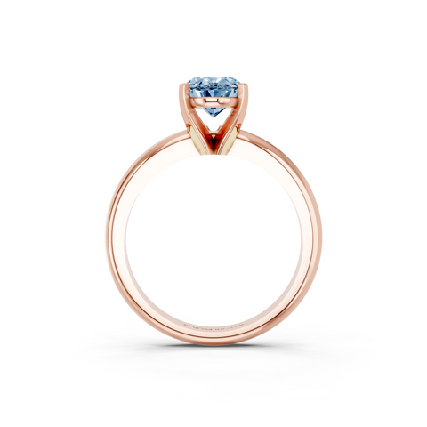 Rose gold Fancy Blue Oval  Cut Solitaire Engagement Ring with Round Band and Four-Prong Setting