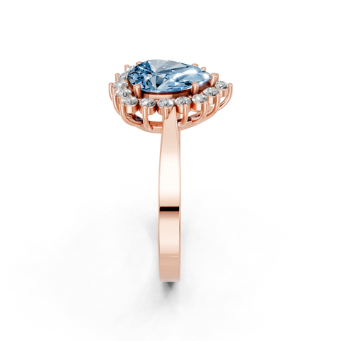 Rose gold Fancy Blue Pear  Cut Diamond Pavé Band Solitaire Ring with Four-Prong Setting