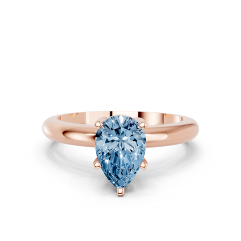 Rose gold Fancy Blue Pear  Cut Solitaire Engagement Ring with Round Band and Four-Prong Setting