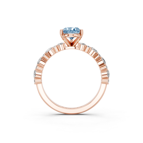 Rose gold Fancy Blue Pear  Solitaire with Side Stones, Pave Band, Four-Prong Setting