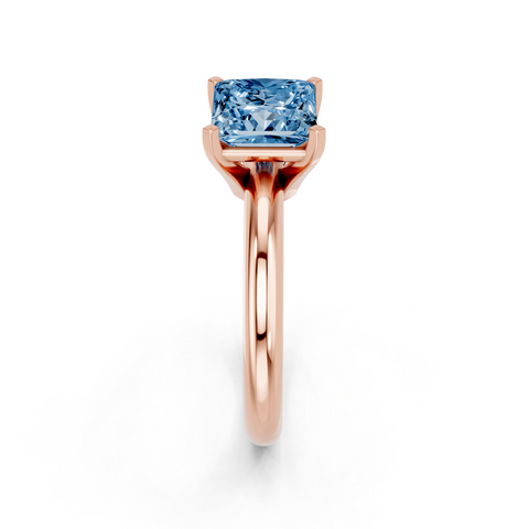 Rose gold Fancy Blue Princess  Cut Solitaire Engagement Ring with Round Band and Four-Prong Setting
