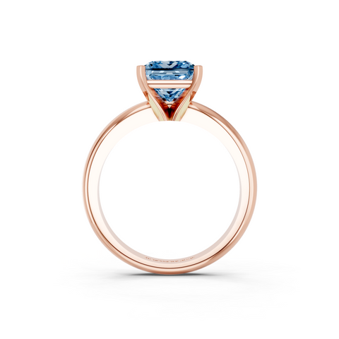 Rose gold Fancy Blue Princess  Cut Solitaire Engagement Ring with Round Band and Four-Prong Setting
