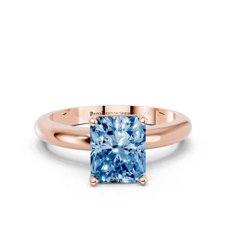 Rose gold Fancy Blue Radiant  Cut Solitaire Engagement Ring with Round Band and Four-Prong Setting