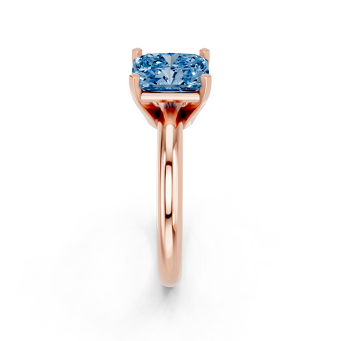 Rose gold Fancy Blue Radiant  Cut Solitaire Engagement Ring with Round Band and Four-Prong Setting