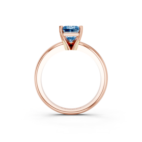 Rose gold Fancy Blue Radiant  Cut Solitaire Engagement Ring with Round Band and Four-Prong Setting