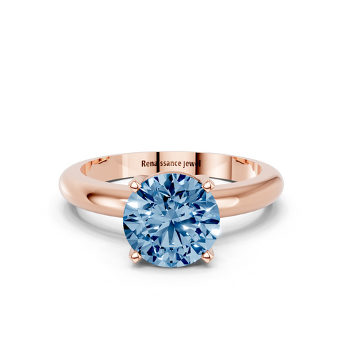 Rose gold Fancy Blue Round  Cut Solitaire Engagement Ring with Round Band and Four-Prong Setting