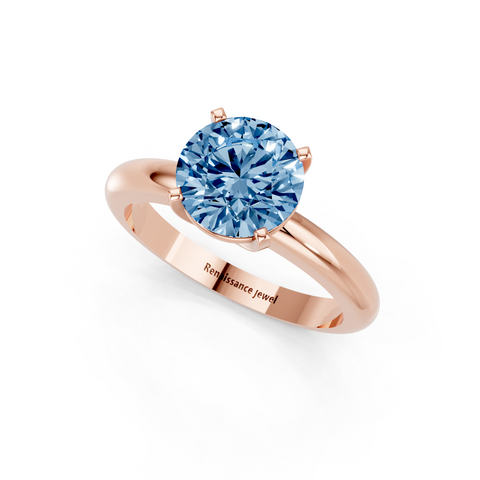 Rose gold Fancy Blue Round  Cut Solitaire Engagement Ring with Round Band and Four-Prong Setting