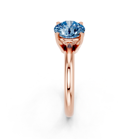 Rose gold Fancy Blue Round  Cut Solitaire Engagement Ring with Round Band and Four-Prong Setting