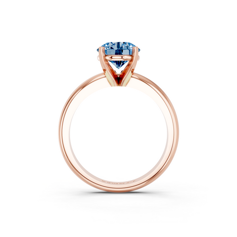 Rose gold Fancy Blue Round  Cut Solitaire Engagement Ring with Round Band and Four-Prong Setting