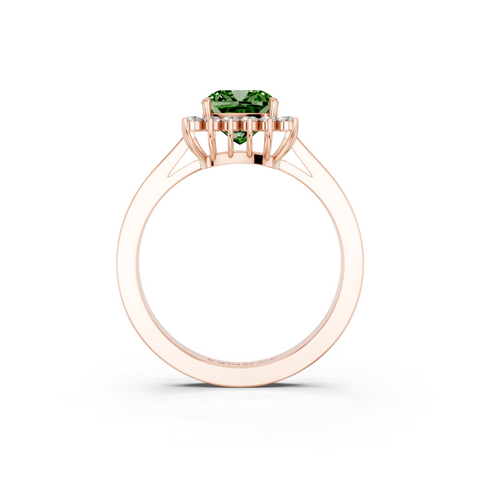 Rose gold Fancy Green Cushion  Cut Diamond Halo Ring with Round Brilliant Halo and Solitaire Band