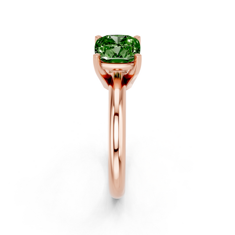 Rose gold Fancy Green Cushion  Cut Solitaire Engagement Ring with Round Band and Four-Prong Setting