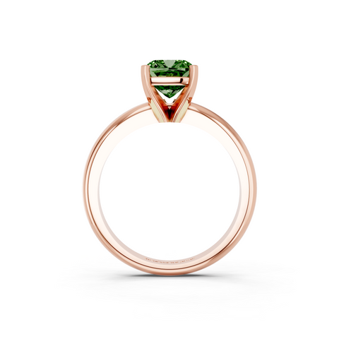 Rose gold Fancy Green Cushion  Cut Solitaire Engagement Ring with Round Band and Four-Prong Setting
