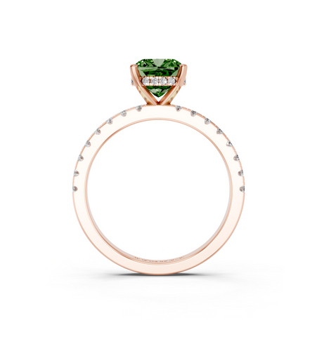 Rose gold Fancy Green Cushion  Solitaire Diamond Pavé Band with Four-Prong Setting